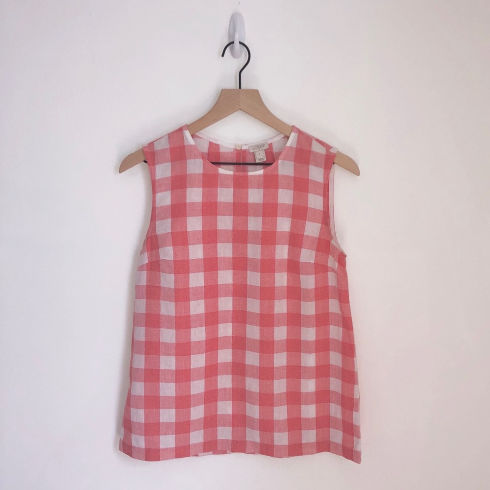 J. Crew Sleeveless Red Gingham Top